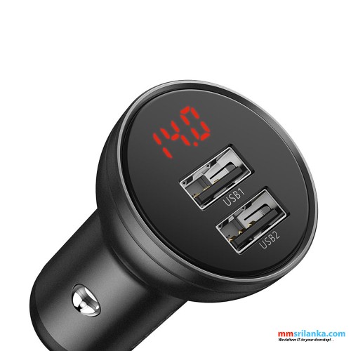 Baseus Digital Display Dual USB 4.8A Car Charger with 3-in-1 Cable